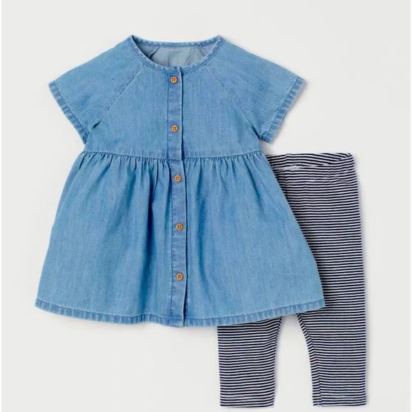 H&M Matching Sets Hm Kids Denim Shirt With Striped Leggings